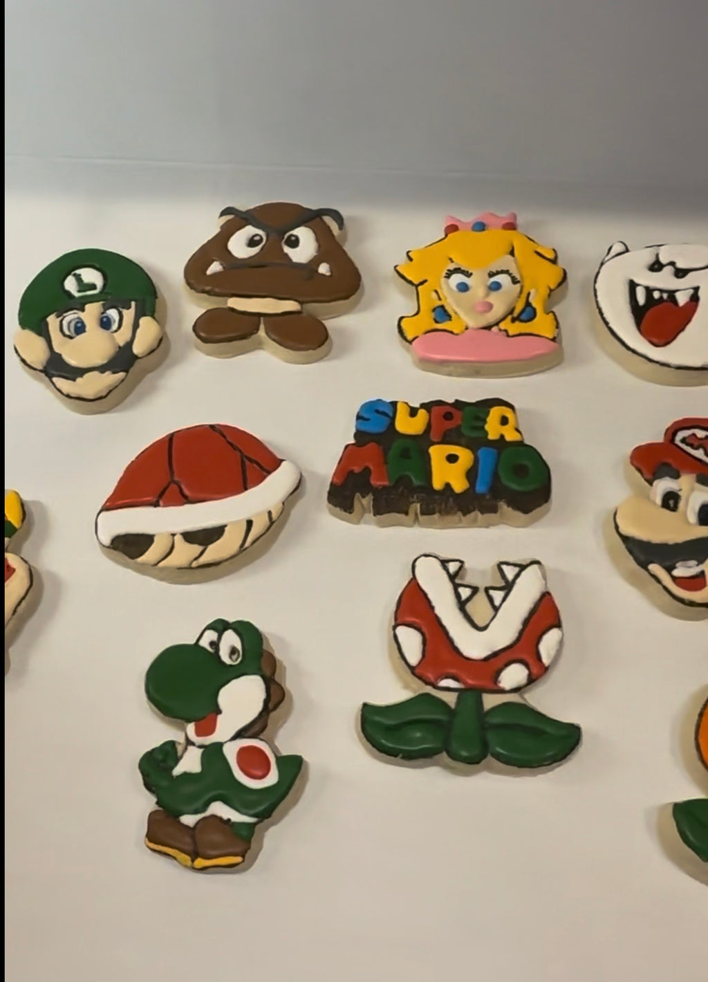 Super Mario themed custom decorated sugar cookies