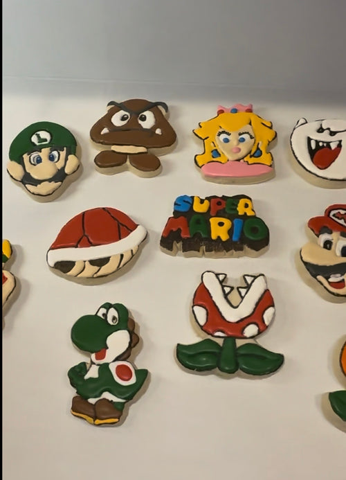 Super Mario themed custom decorated sugar cookies
