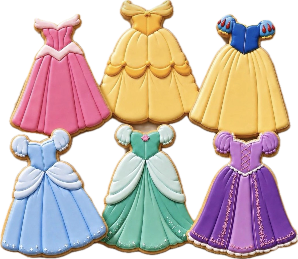 Custom princess dress sugar cookies