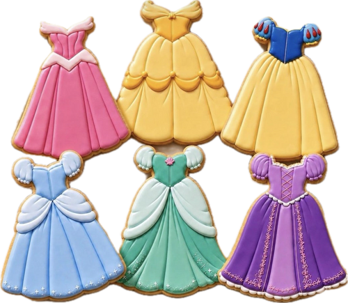 Custom princess dress sugar cookies